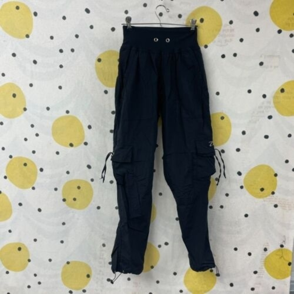 Zumba Dance Hip hop Cargo Pocket Y2k Pant Stretch Waist Small Black Parachute 03
